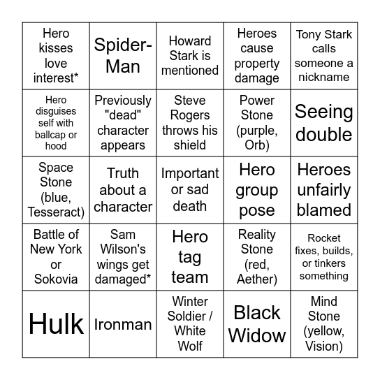ENDGAME Bingo Card
