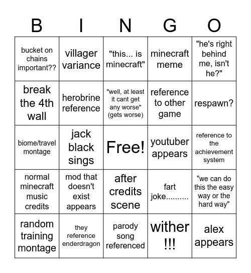 minecraft bingo Card