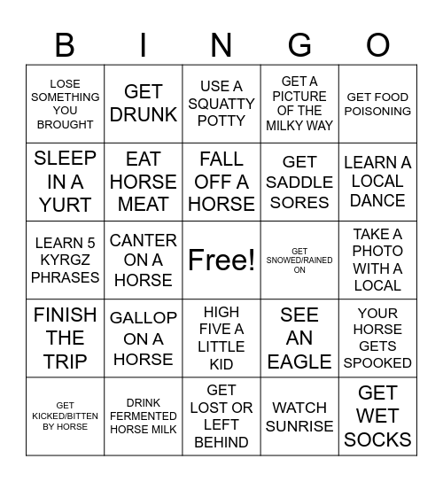 KYRGYZSTAN HORSEBACK BINGO Card