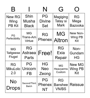 Premium Bandai Bingo Card