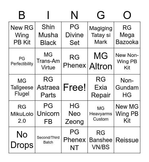 Premium Bandai Bingo Card