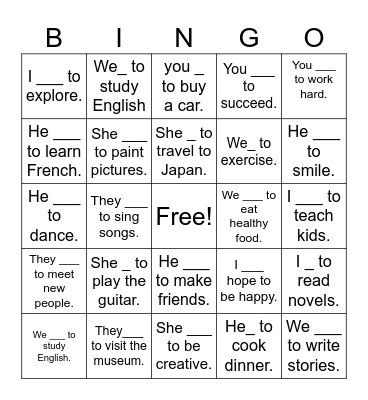 Future Plans Bingo Card