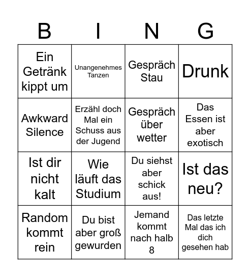 50ster Geburtstag Bingo Card