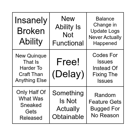 GHOUL://RE Update Bingo Card