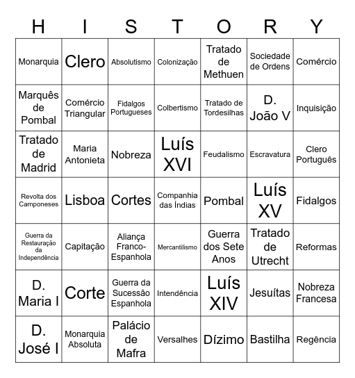 Antigo Regime Bingo Card