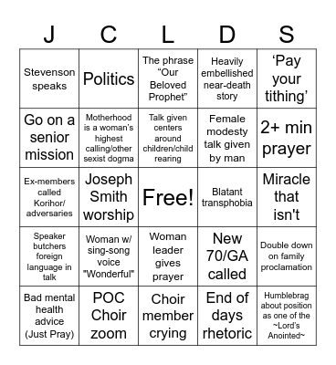 General Conference April 2025 Bingo Card