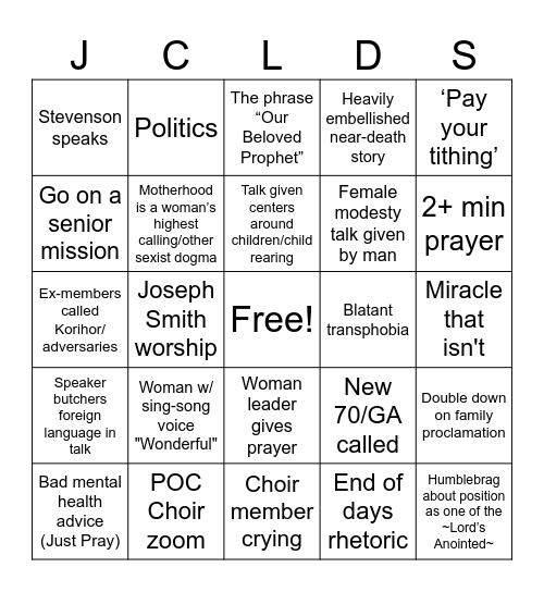 General Conference April 2025 Bingo Card