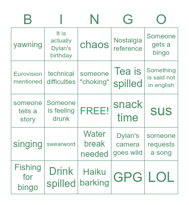 Dylan's oldening bingo Card