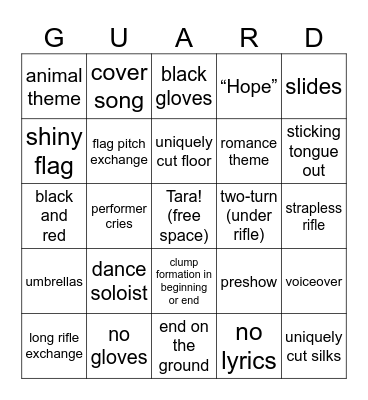 Guard Bingo Card
