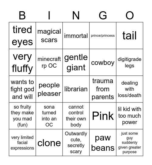Tae OCs trope Bingo Card
