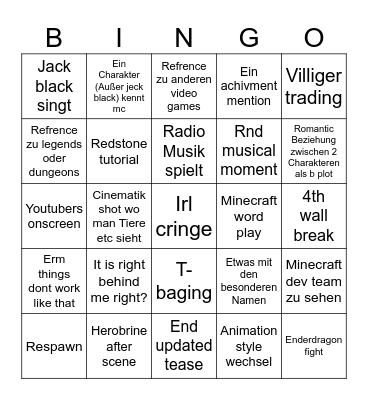 Minecraft Bingo Card