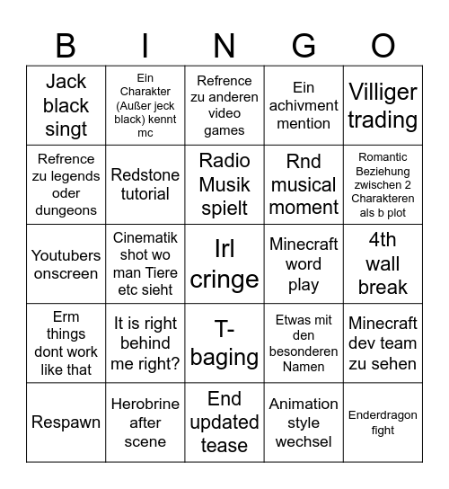 Minecraft Bingo Card