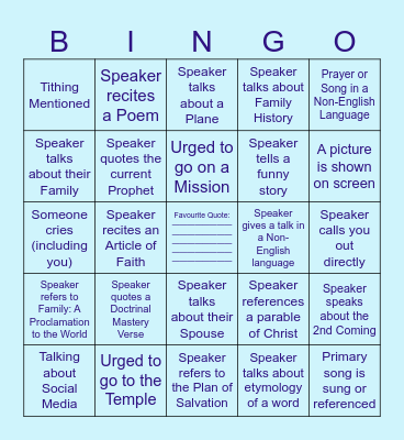 General Conference Bingo Card