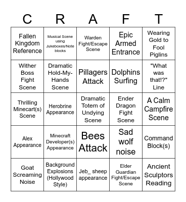 A Minecraft Movie Bingo Card