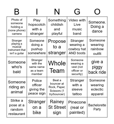 Downtown Scavenger Hunt Bingo Card