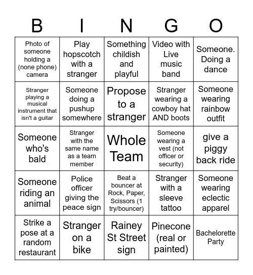 Downtown Scavenger Hunt Bingo Card