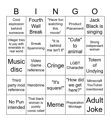 A Minecraft Movie Bingo Card
