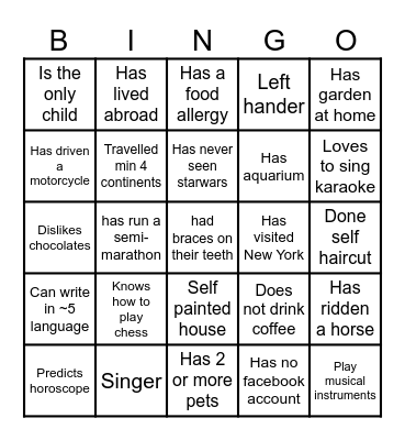 Team Building Bingo Card