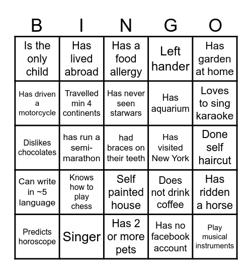 Team Building Bingo Card