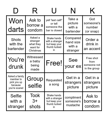 Bar Bingo Card