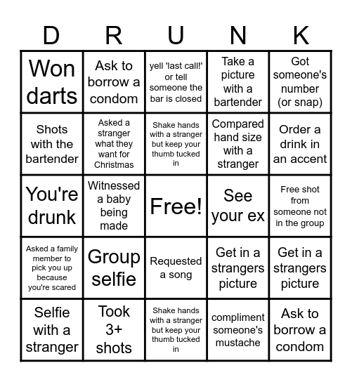 Bar Bingo Card