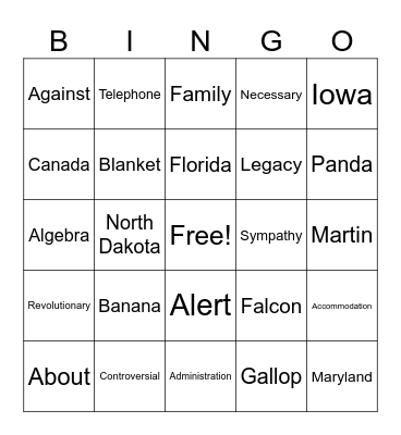 Schwa-ngo Bingo Card
