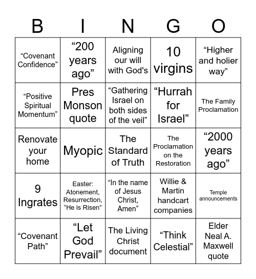 General Conference April 2025 Bingo Card