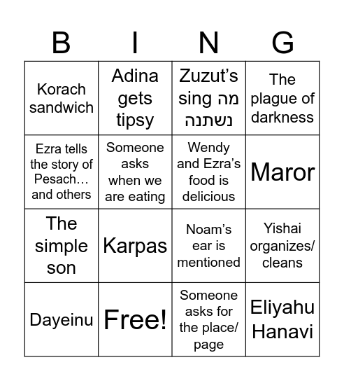 PESACH BINGO Card