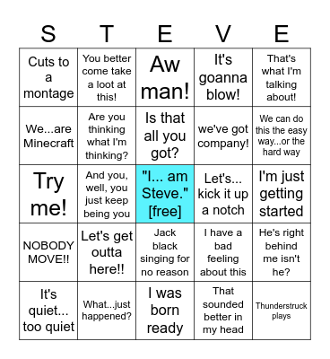 Minecraft Movie Bingo Card
