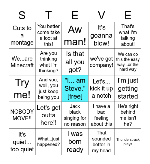 Minecraft Movie Bingo Card