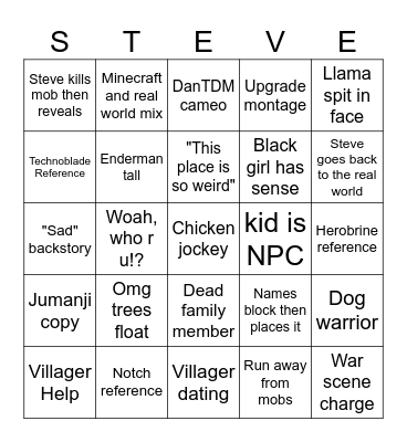 Minecraft Movie Bingo Card