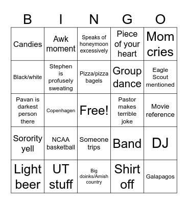 Stephen’s wedding Bingo Card