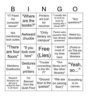 Tour Guide Bingo Card