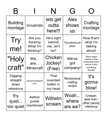Minecraft Movie Bingo Card