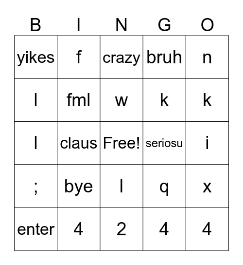 Untitled Bingo Card