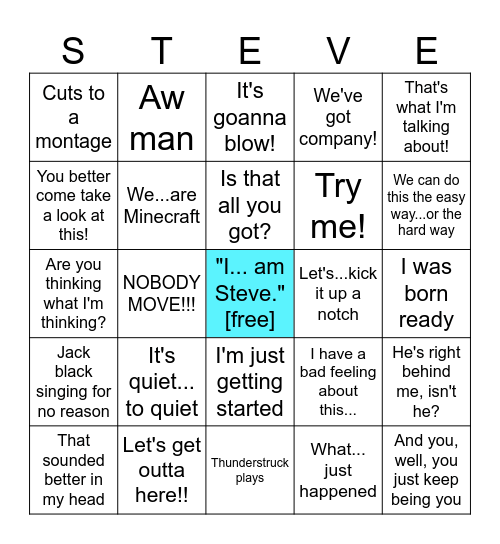 Minecraft Movie Bingo Card