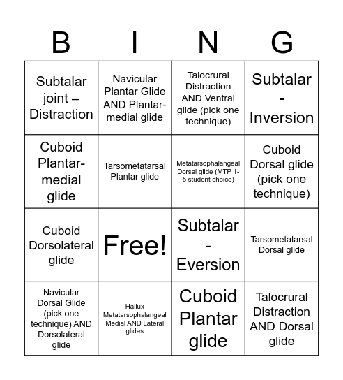 LQ--Ankle/Foot Bingo Card