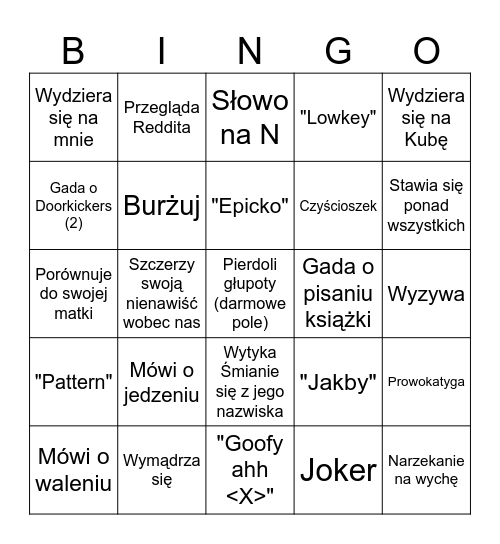 Klasowa Karta Bingo Card