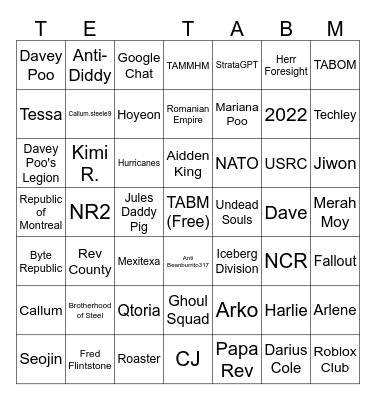 TABM Bingo Card