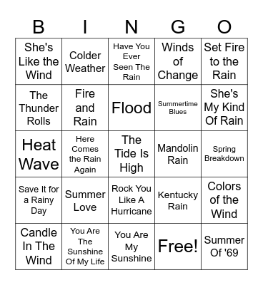 "Weather/Season" Songs Bingo Card