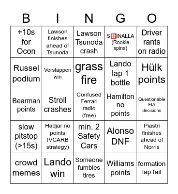 Japan 2025 Bingo Card