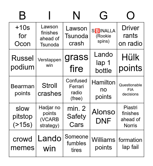 Japan 2025 Bingo Card
