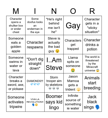Minecraft mov. Bingo Card