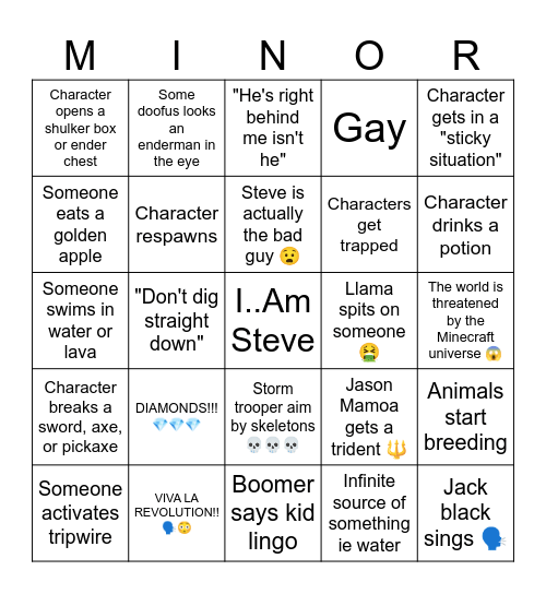 Minecraft mov. Bingo Card