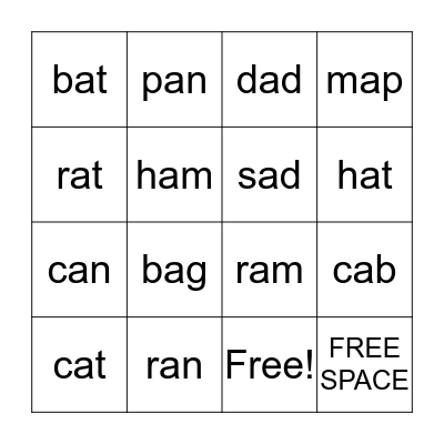 Short /a/ Sound Bingo Card