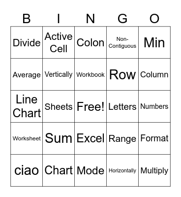 Spreadsheet Bingo Card