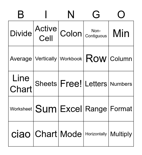 Spreadsheet Bingo Card