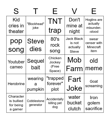 Minecraft Movie Bingo 4 Bingo Card