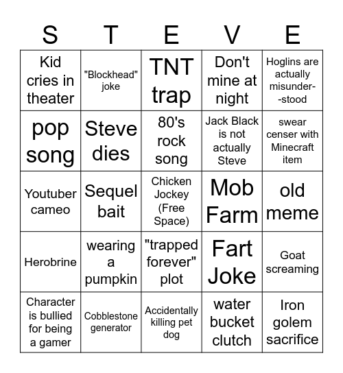 Minecraft Movie Bingo 4 Bingo Card