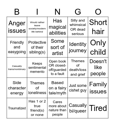 OC Trope Bingo (Arc Style) Bingo Card